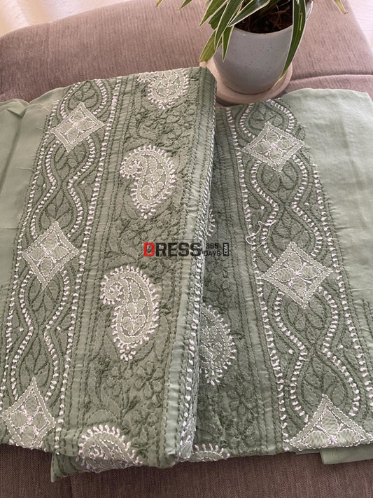 Sage Green Cotton Chikankari Kurti Fabric (Only Kurti)- Festive Collection