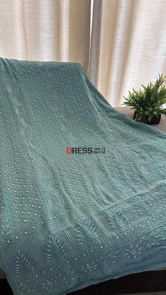 Sage Green Pearl Chikankari Suit (Kurta & Dupatta) Suits