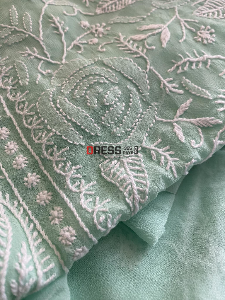 Sea Green Fine Chikankari Kurta Dupatta Set Suits