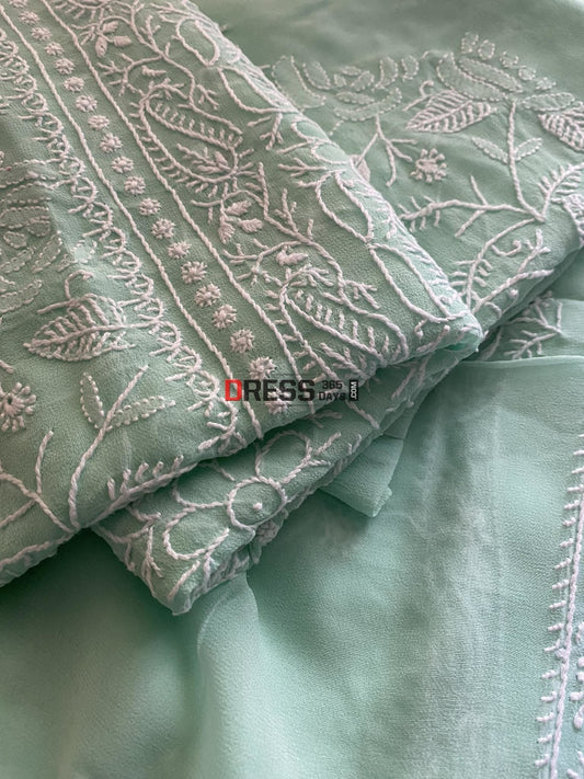 Sea Green Fine Chikankari Kurta Dupatta Set Suits