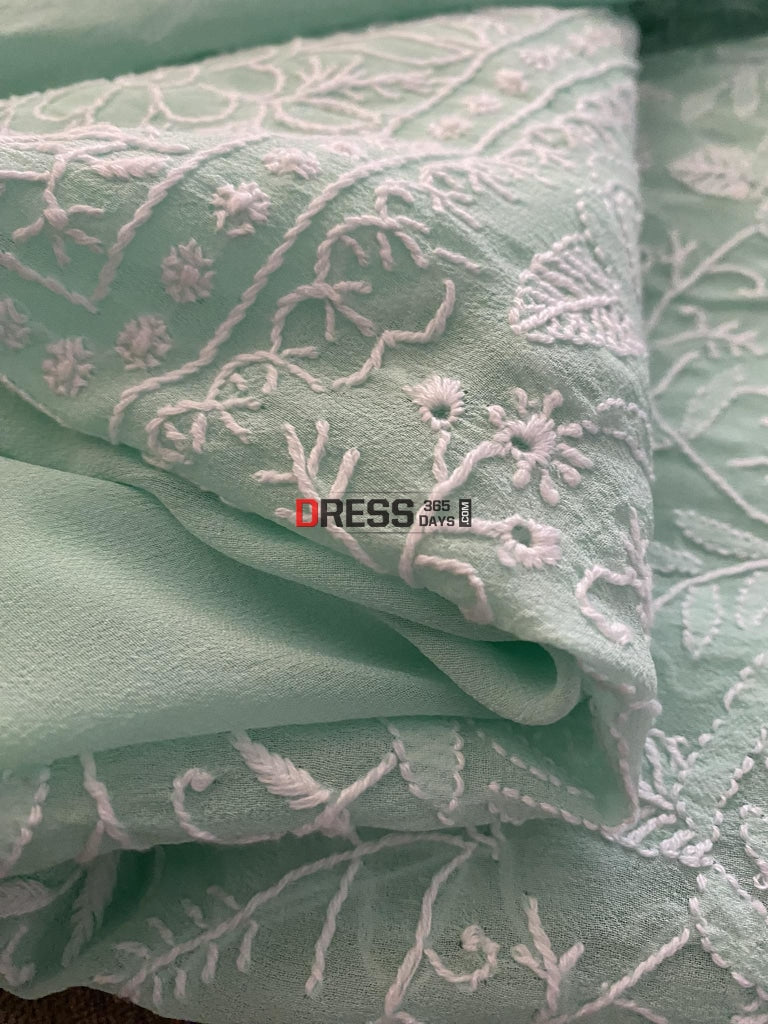 Sea Green Fine Chikankari Kurta Dupatta Set Suits
