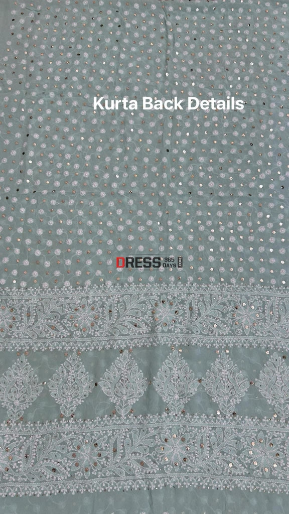 Sea Green Front And Back Chikankari Suit With Embroidered Dupatta Suits