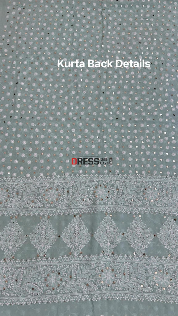 Sea Green Front And Back Chikankari Suit With Embroidered Dupatta Suits