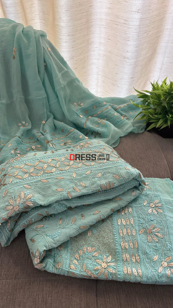 Sea Green Gota Patti Chikankari Anarkali Suit (Anarkali And Dupatta)
