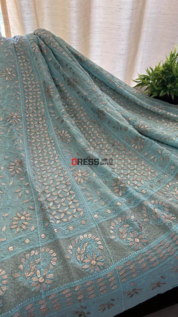 Sea Green Gota Patti Chikankari Anarkali Suit (Anarkali And Dupatta)