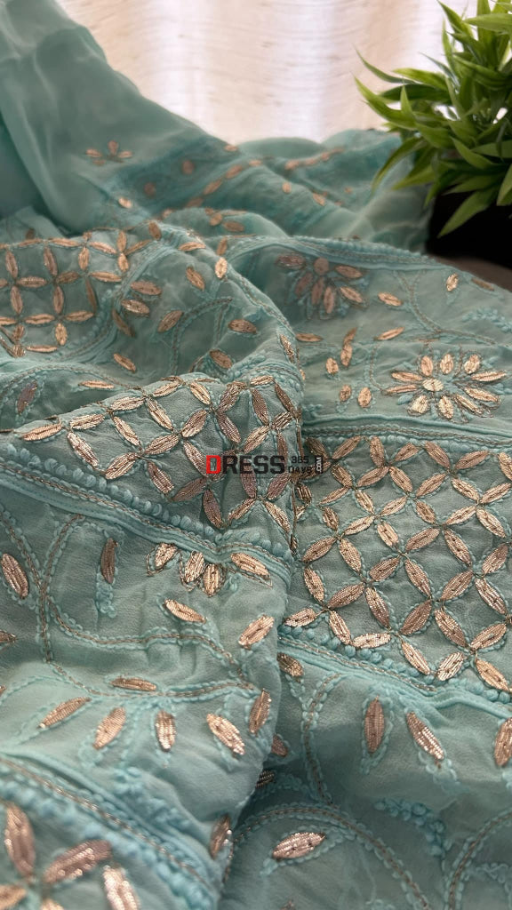 Sea Green Gota Patti Chikankari Anarkali Suit (Anarkali And Dupatta)