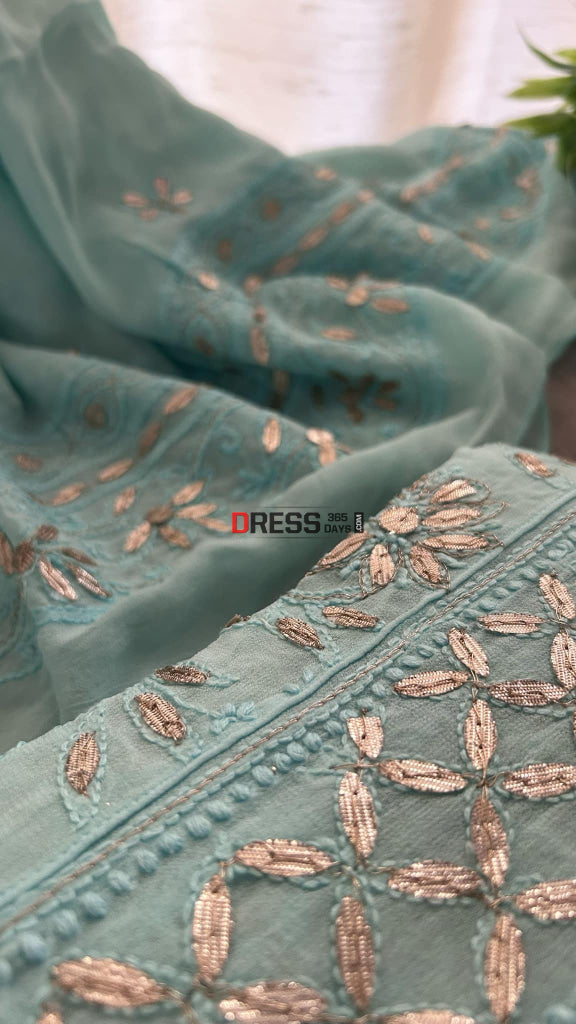 Sea Green Gota Patti Chikankari Anarkali Suit (Anarkali And Dupatta)