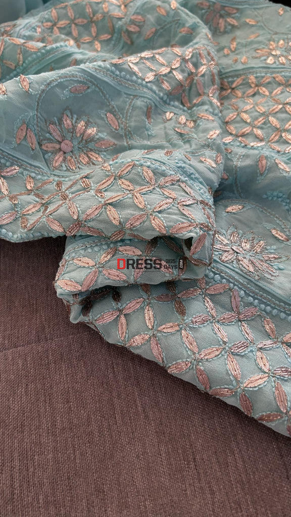 Sea Green Gota Patti Chikankari Anarkali Suit (Anarkali And Dupatta)