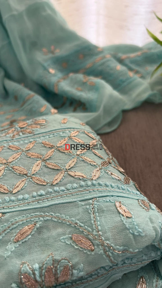 Sea Green Gota Patti Chikankari Anarkali Suit (Anarkali And Dupatta)
