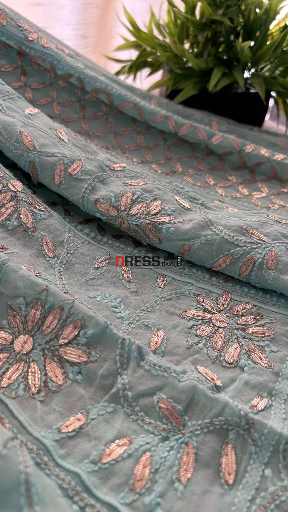 Sea Green Gota Patti Chikankari Anarkali Suit (Anarkali And Dupatta)