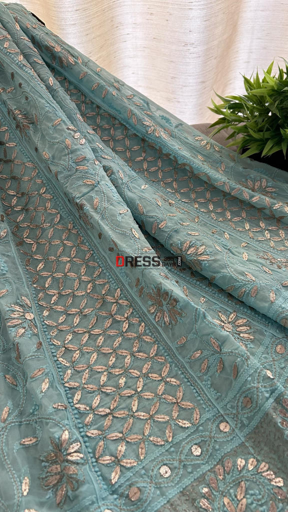 Sea Green Gota Patti Chikankari Anarkali Suit (Anarkali And Dupatta)