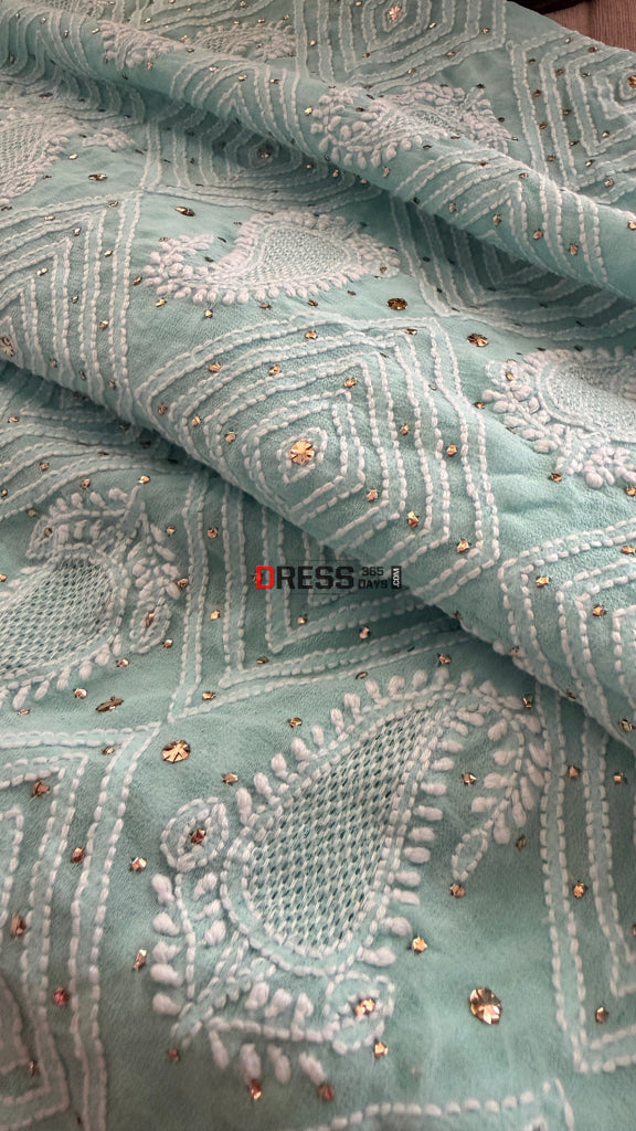 Sea Green Hand Jaali Mukaish Chikankari Dupatta - Chikankari Dupatta