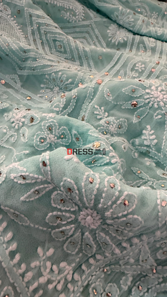 Sea Green Hand Jaali Mukaish Chikankari Dupatta - Chikankari Dupatta