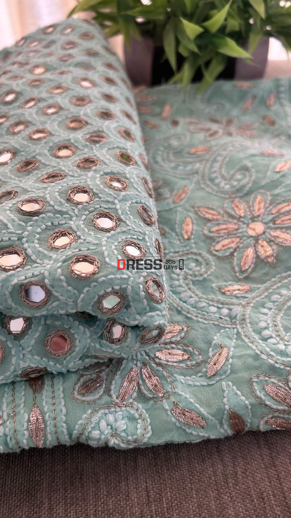 Sea Green Mirror & Gota Patti Chikankari Lehenga Set