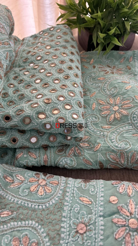 Sea Green Mirror & Gota Patti Chikankari Lehenga Set