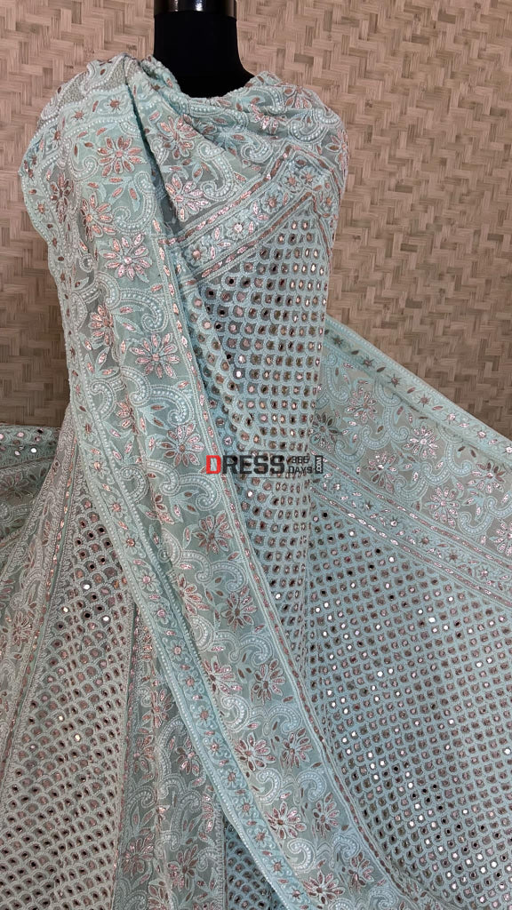Sea Green Mirror & Gota Patti Chikankari Lehenga Set