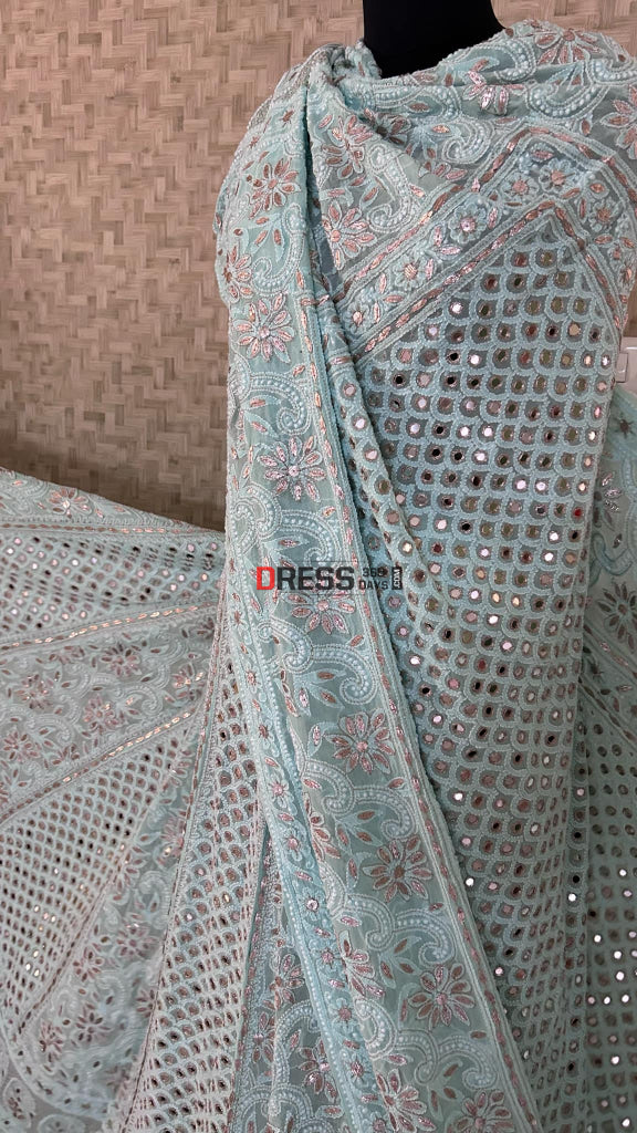 Sea Green Mirror & Gota Patti Chikankari Lehenga Set