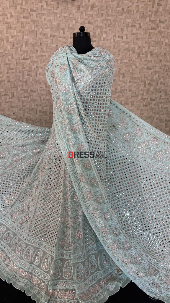 Sea Green Mirror & Gota Patti Chikankari Lehenga Set
