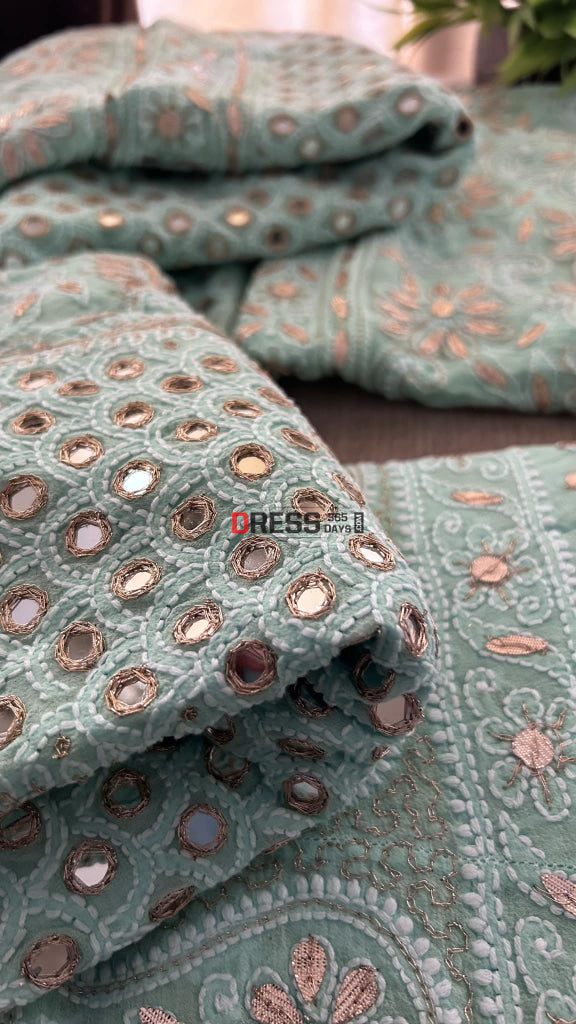 Sea Green Mirror & Gota Patti Chikankari Lehenga Set