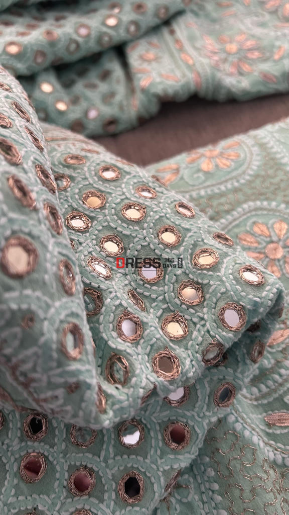 Sea Green Mirror & Gota Patti Chikankari Lehenga Set
