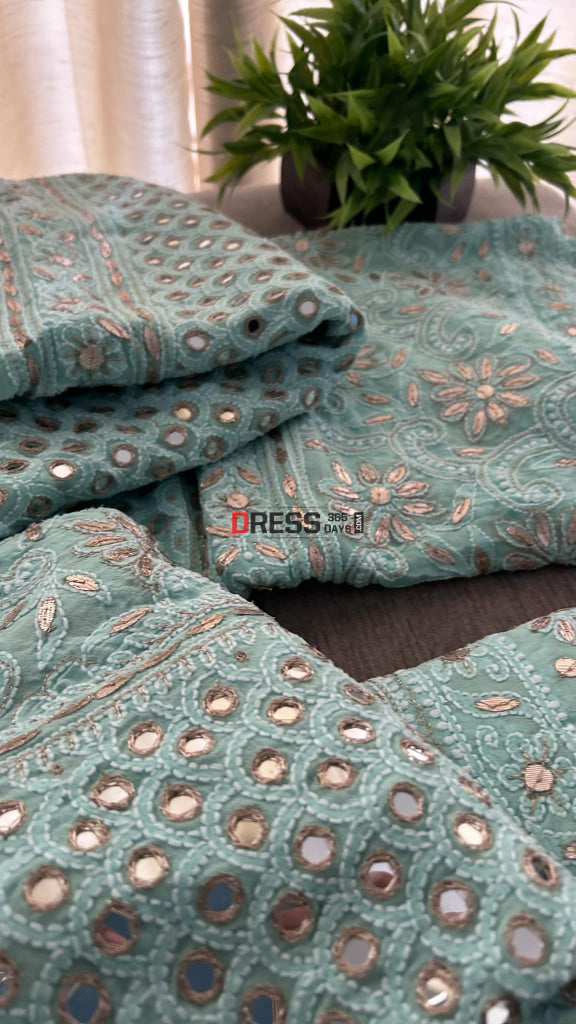 Sea Green Mirror & Gota Patti Chikankari Lehenga Set