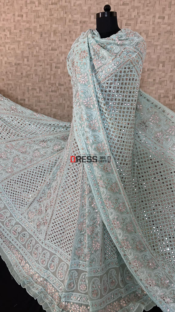 Sea Green Mirror & Gota Patti Chikankari Lehenga Set