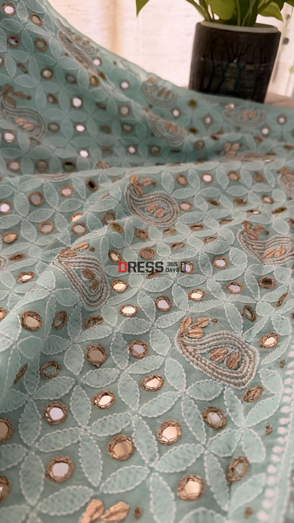 Sea Green Mirror & Gota Patti Chikankari Suit - Chikankari Suits