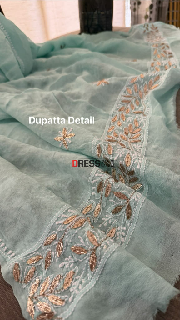 Sea Green Mirror & Gota Patti Chikankari Suit - Chikankari Suits