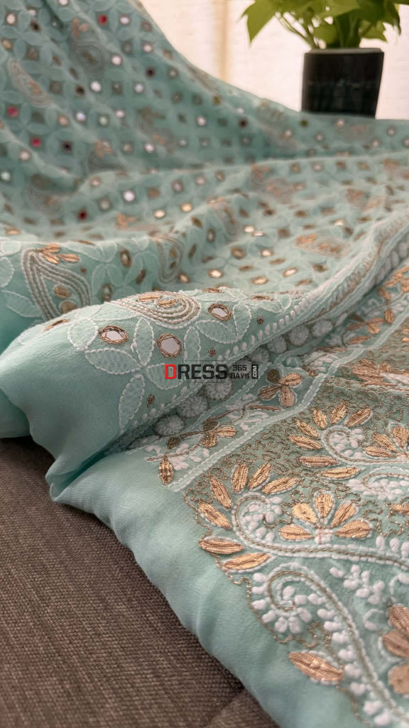 Sea Green Mirror & Gota Patti Chikankari Suit - Chikankari Suits