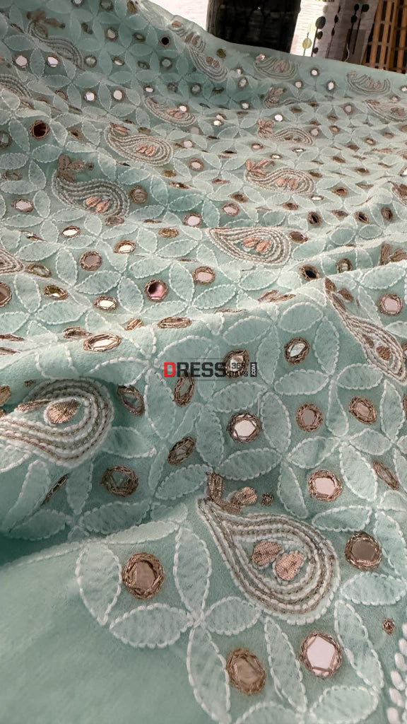 Sea Green Mirror & Gota Patti Chikankari Suit - Chikankari Suits