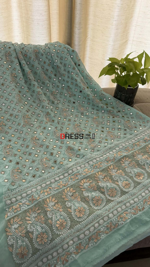 Sea Green Mirror & Gota Patti Chikankari Suit - Chikankari Suits