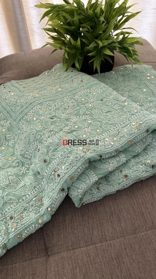 Sea Green Mukaish Chikankari Dupatta