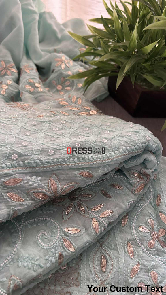 Sea Green Pearl Gota Patti Chikankari Anarkali Suit (Anarkali And Dupatta) Chikankari Anarkali