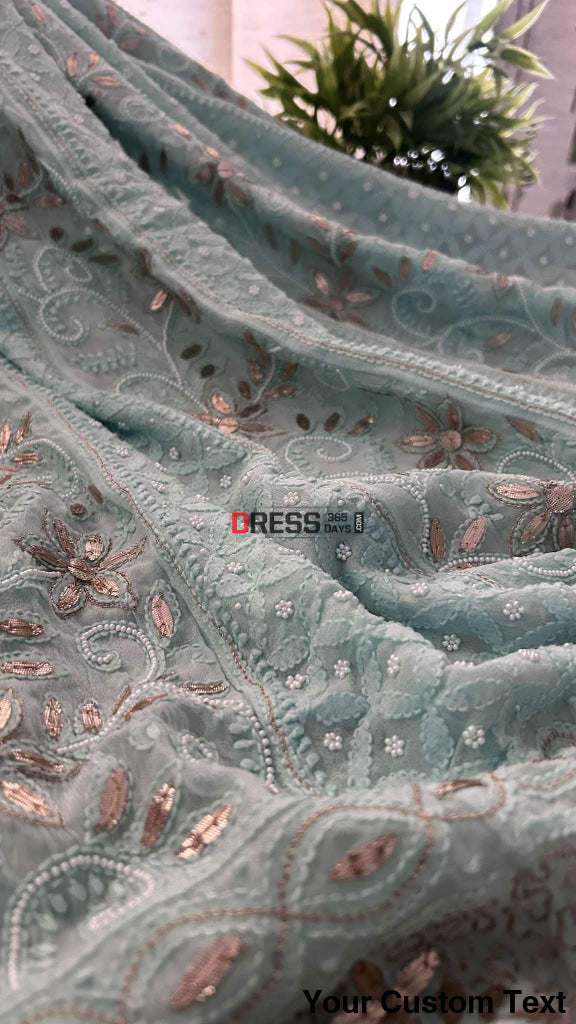 Sea Green Pearl Gota Patti Chikankari Anarkali Suit (Anarkali And Dupatta) Chikankari Anarkali