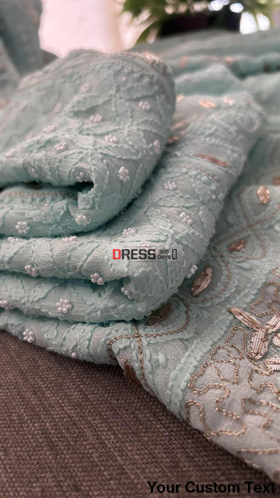 Sea Green Pearl Gota Patti Chikankari Anarkali Suit (Anarkali And Dupatta) Chikankari Anarkali