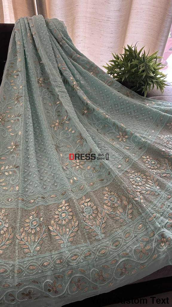 Sea Green Pearl Gota Patti Chikankari Anarkali Suit (Anarkali And Dupatta) Chikankari Anarkali