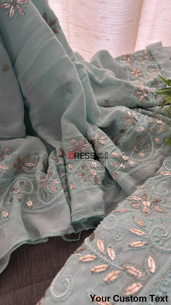 Sea Green Pearl Gota Patti Chikankari Anarkali Suit (Anarkali And Dupatta) Chikankari Anarkali