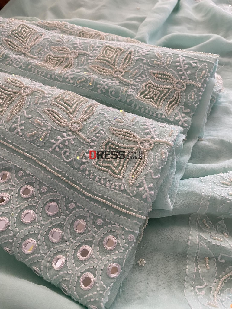 Sea Green Pearl & Mirror Chikankari Suit Suits