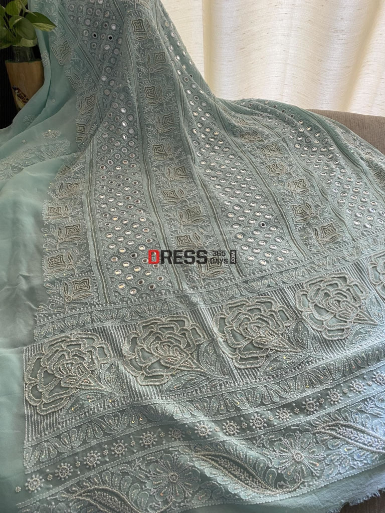 Sea Green Pearl & Mirror Chikankari Suit Suits