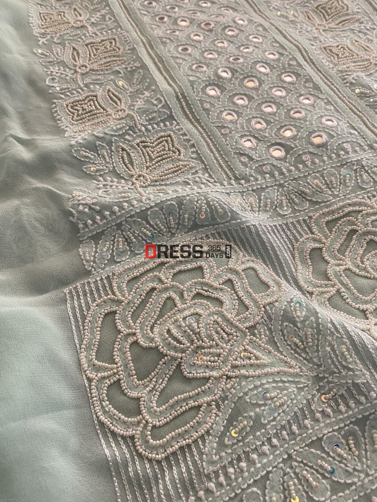 Sea Green Pearl & Mirror Chikankari Suit Suits