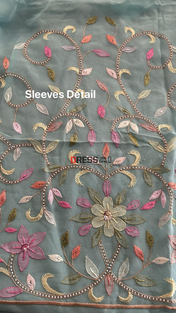 Sea Green Resham Chikankari Parsi Gara Pearl Suit Suits