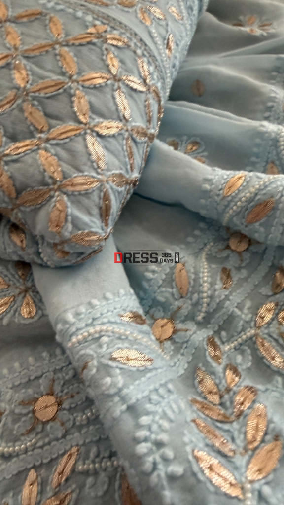 Sky Blue Pearl Gota Patti Chikankari Anarkali Suit (Anarkali And Dupatta) - Chikankari Anarkali