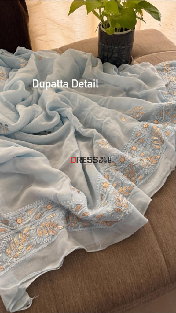 Sky Blue Pearl Gota Patti Chikankari Anarkali Suit (Anarkali And Dupatta) - Chikankari Anarkali
