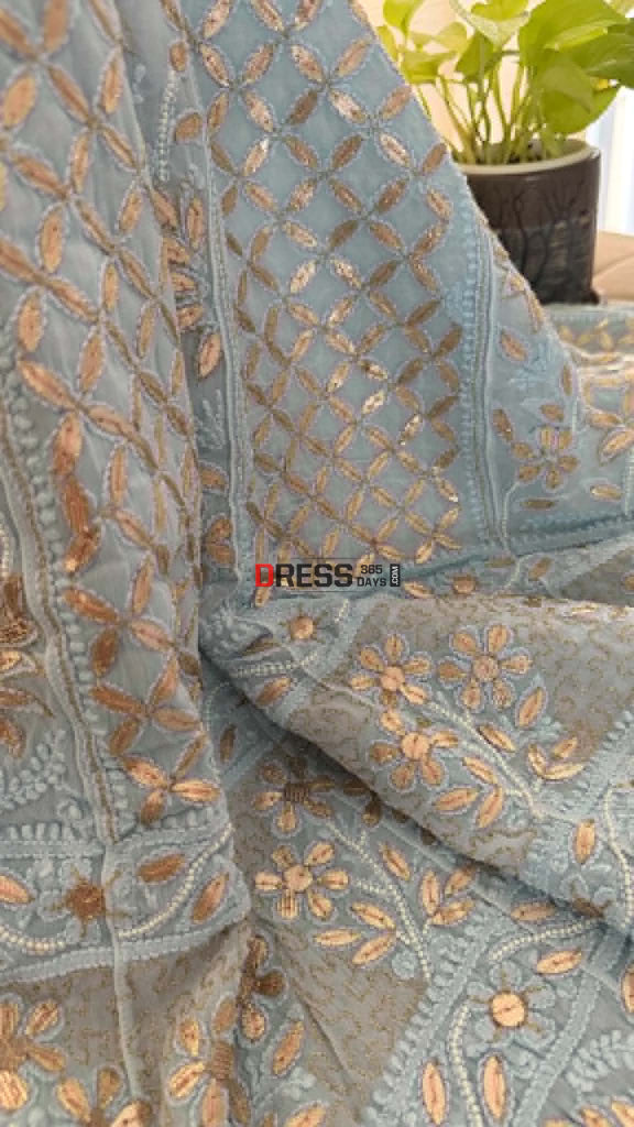 Sky Blue Pearl Gota Patti Chikankari Anarkali Suit (Anarkali And Dupatta) - Chikankari Anarkali