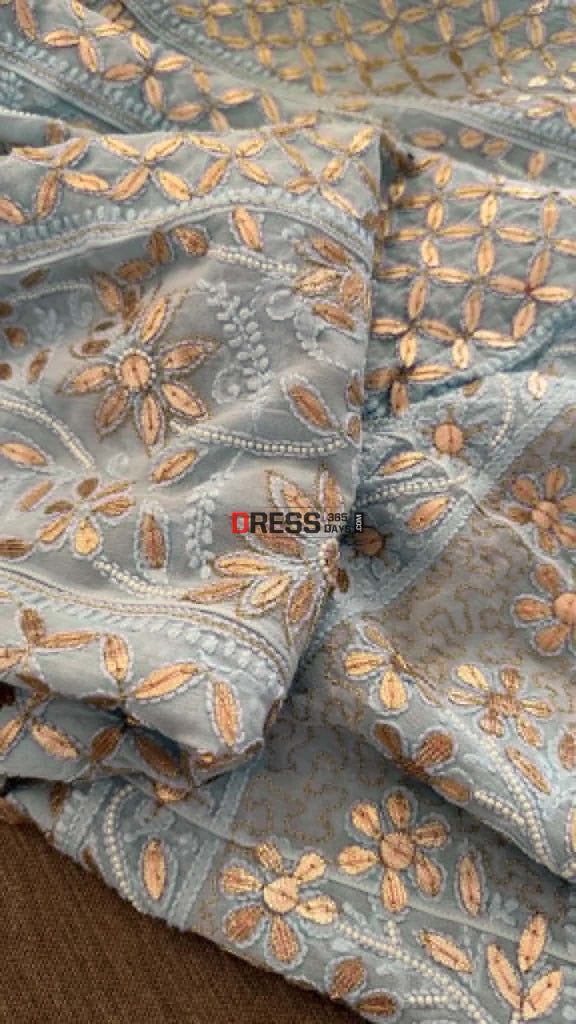 Sky Blue Pearl Gota Patti Chikankari Anarkali Suit (Anarkali And Dupatta) - Chikankari Anarkali