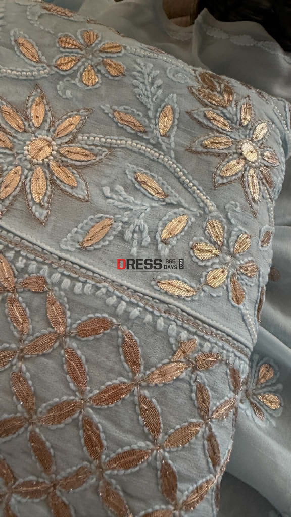 Sky Blue Pearl Gota Patti Chikankari Anarkali Suit (Anarkali And Dupatta) - Chikankari Anarkali