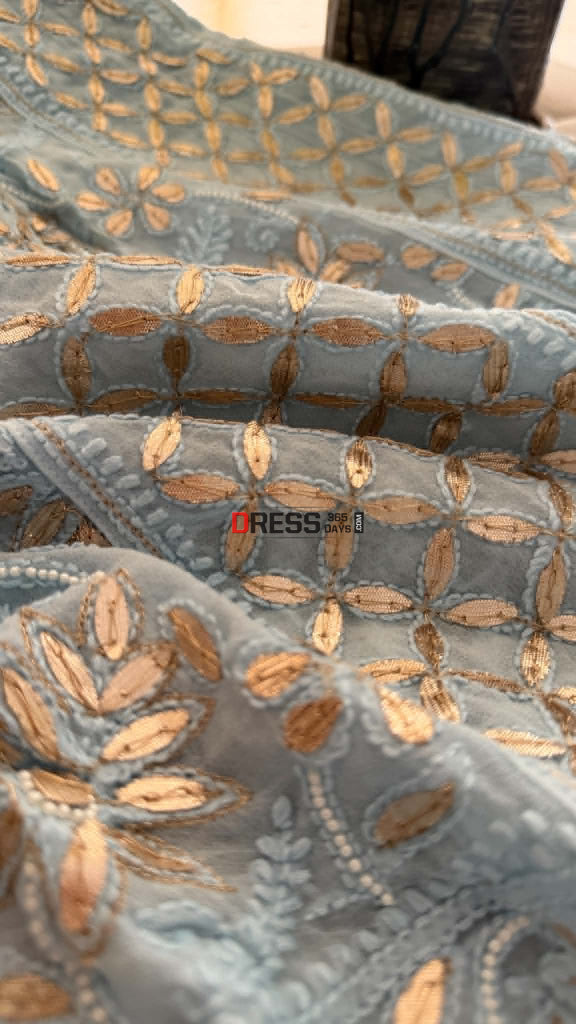 Sky Blue Pearl Gota Patti Chikankari Anarkali Suit (Anarkali And Dupatta) - Chikankari Anarkali