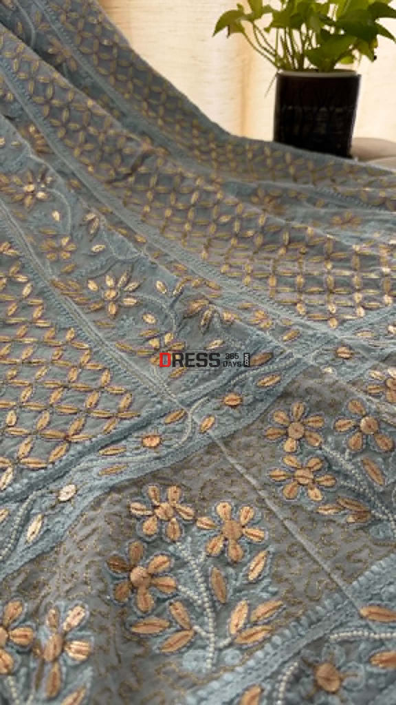 Sky Blue Pearl Gota Patti Chikankari Anarkali Suit (Anarkali And Dupatta) - Chikankari Anarkali