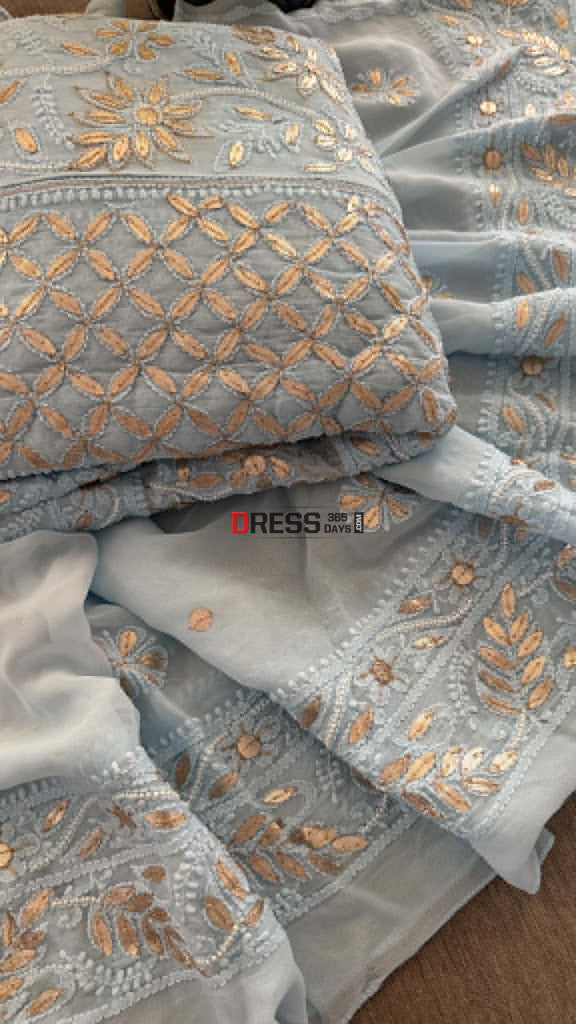 Sky Blue Pearl Gota Patti Chikankari Anarkali Suit (Anarkali And Dupatta) - Chikankari Anarkali