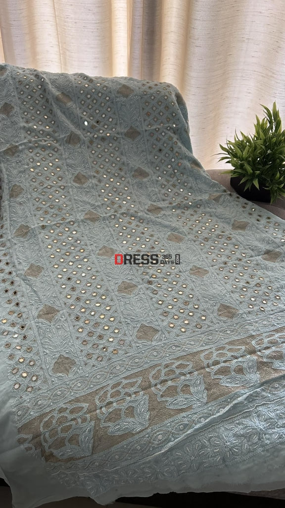 Sky Blue Pearl & Mirror Chikankari Suit Suits